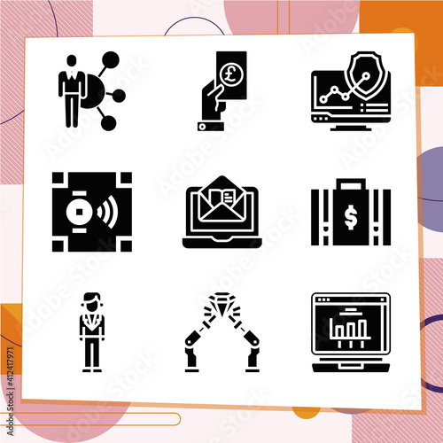 Simple set of 9 icons related to shares