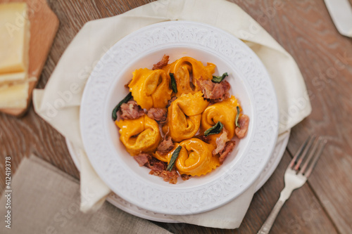 Ravioli with smoked ham