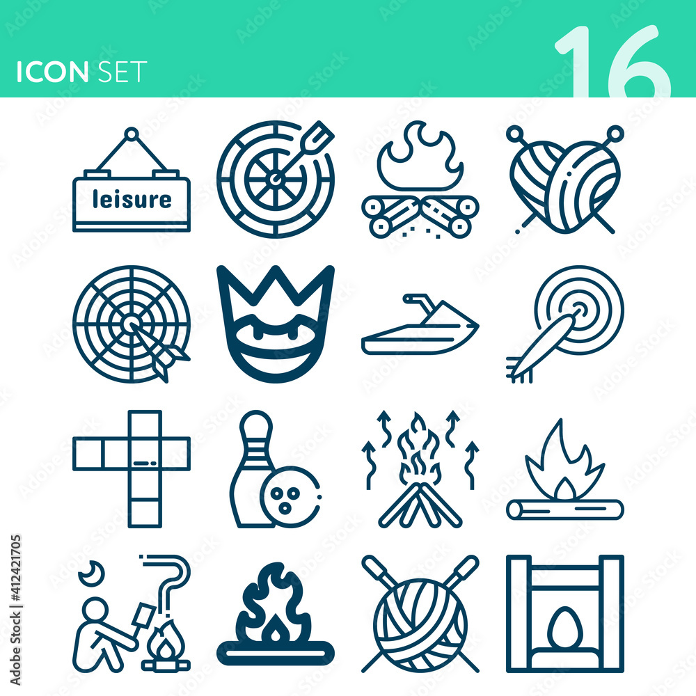 Fototapeta premium Simple set of 16 icons related to spare time