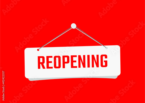 reopening text on door sign vector illustration with red background