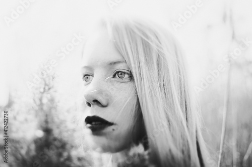 WB close up portrait of blonde woman