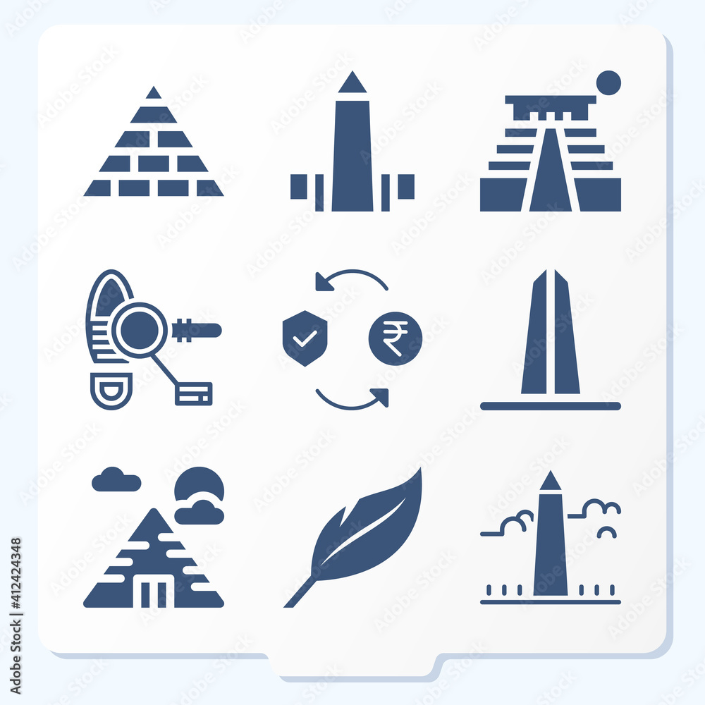 Simple set of 9 icons related to pyramid Simple set of 9 icons related to pyramid