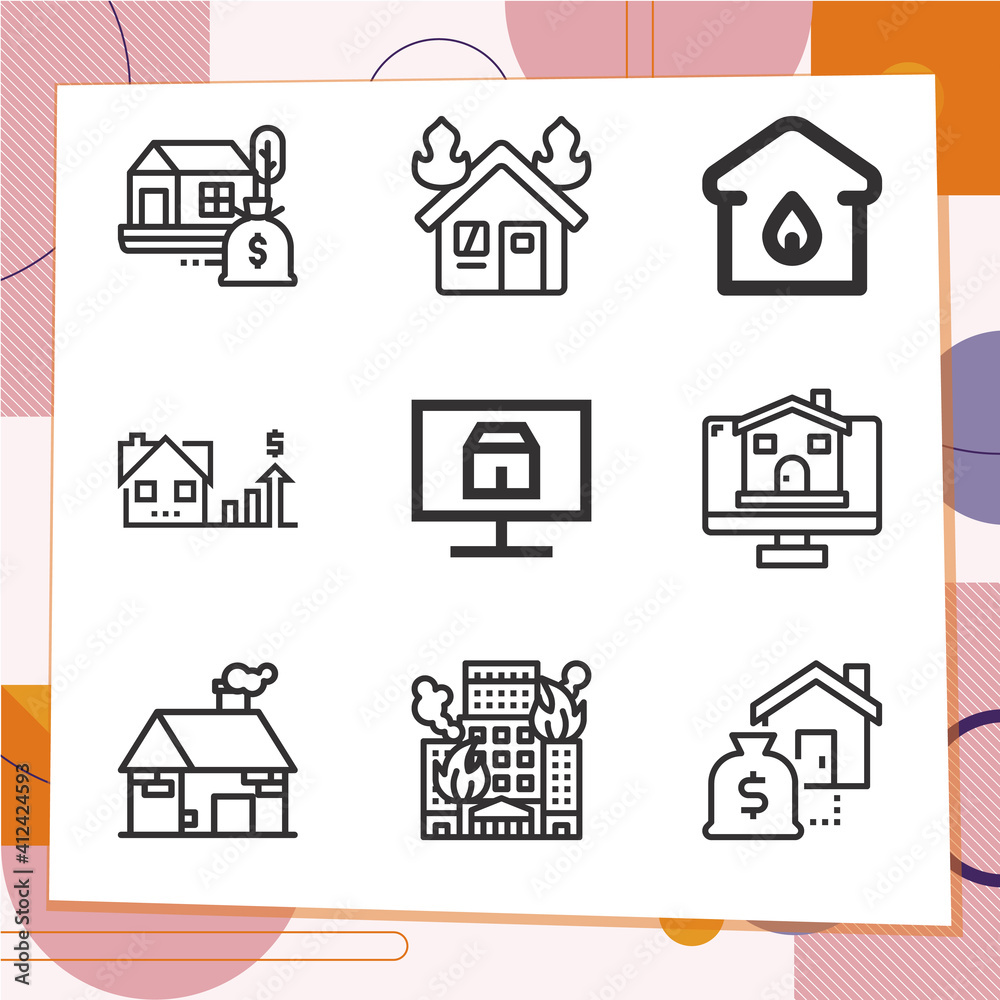 Simple set of 9 icons related to real property Simple set of 9 icons related to real property