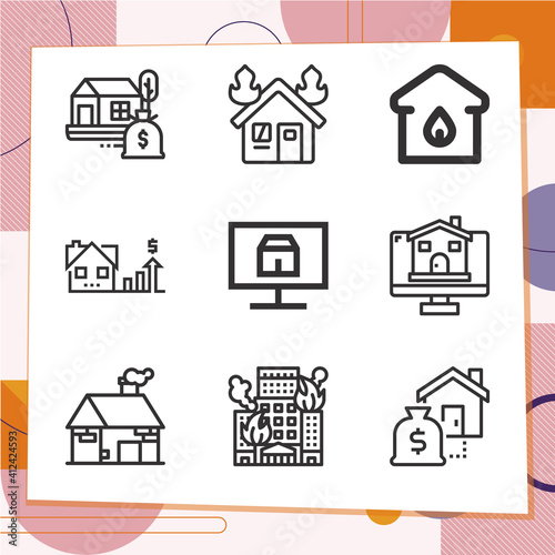 Simple set of 9 icons related to real property