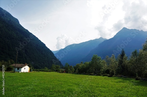 Farm house with plain meadow in Gerra, Verzasca Valley, Ticino
