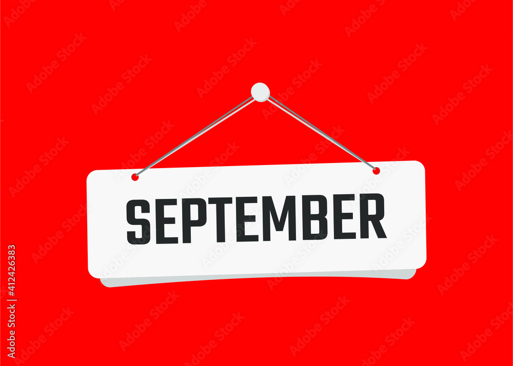 September text on door sign vector illustration with red background September text on door sign vector illustration with red background