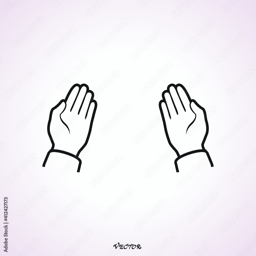 line Islamic prayer hands. Contour flat style minimal logotype isolated on white line Islamic prayer hands. Contour flat style minimal logotype isolated on white