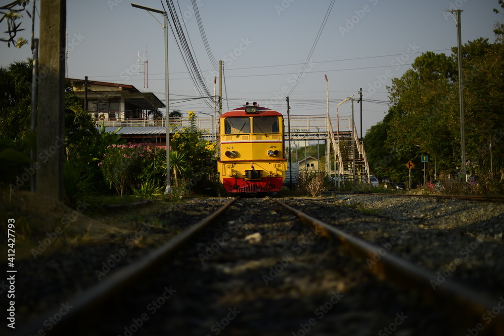 Naklejka premium The train is running on the rails.