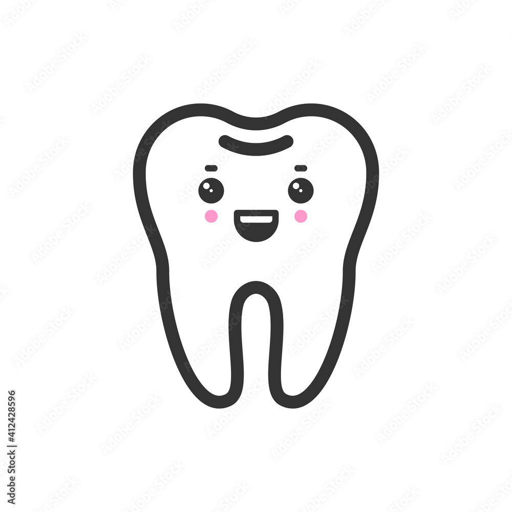 Healthy tooth with emotional face, cute vector icon illustration. Line style isolated image Healthy tooth with emotional face, cute vector icon illustration. Line style isolated image