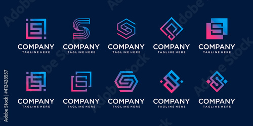 Set of collection initial letter S SS logo template. icons for business of fashion, sport, technology digital.