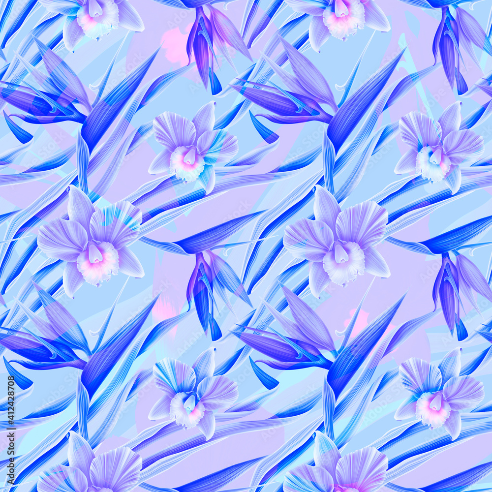 Tropical orchid flowers print background. Tropical orchid flowers print background.