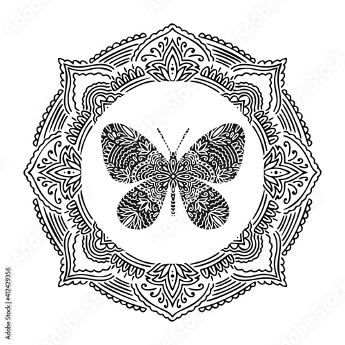 Graphic round frame mandala abstract isolated in white background..Boho indian shape.Ethnic oriental style.