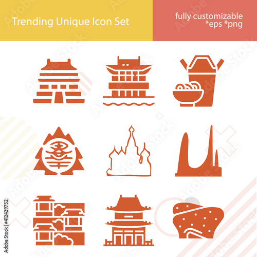 Simple set of korean related filled icons. photo