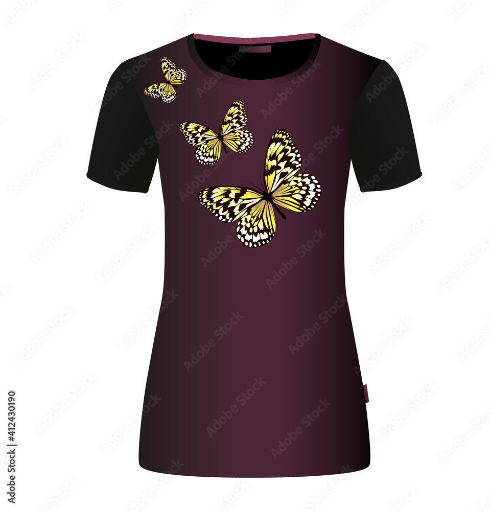 Butterflies on the shirt. T-shirt print. Vector illustration Butterflies on the shirt. T-shirt print. Vector illustration