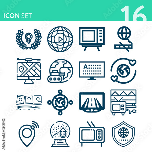 Simple set of 16 icons related to terrestrial planet