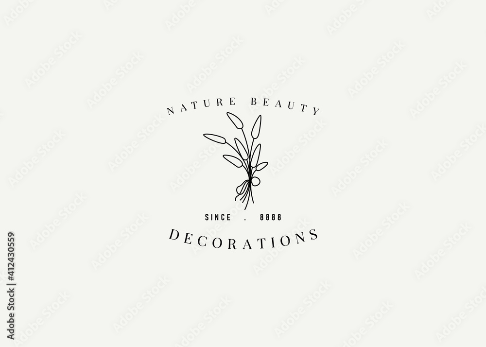 Botanical Decoration Logo Design Template. Botanical Gift Icon Line Art Vector Botanical Decoration Logo Design Template. Botanical Gift Icon Line Art Vector