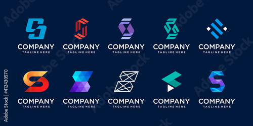 Set of abstract initial letter S SS logo template.