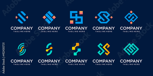 Set of collection initial letter S SS logo template. icons for business of fashion, digital, technology.