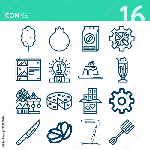 Simple set of 16 icons related to setting