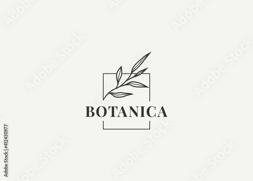 Floral Leaf Logo Design Template. Floral Frame Icon Line Art Vector