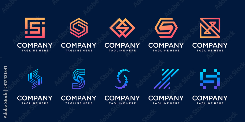 Set of collection initial letter S SS logo template. icons for business of fashion, digital, technology. Set of collection initial letter S SS logo template. icons for business of fashion, digital, technology.