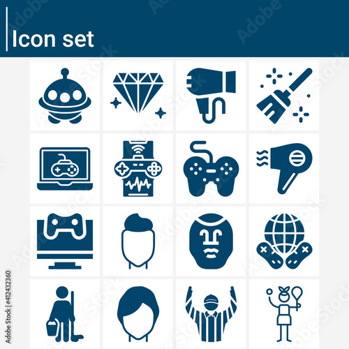 Simple set of strictly related filled icons.