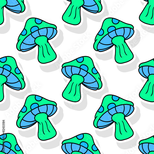 imaginary mushroom poisonous plant seamless pattern textile print. repeat pattern background design