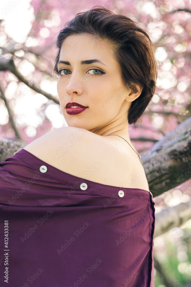 Portrait of Sensual Brunette Woman in the Springtime
