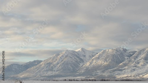 Jobs Peak and the Carson Range Mountains in Winter - Shallow DOF