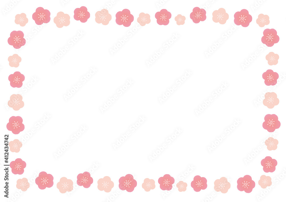 イラスト素材: ひなまつり　フレーム　背景イラスト　桃の花　梅　コピースペース