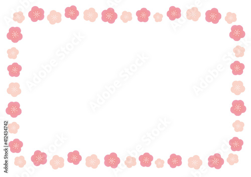 イラスト素材: ひなまつり　フレーム　背景イラスト　桃の花　梅　コピースペース © kuroshimaharu