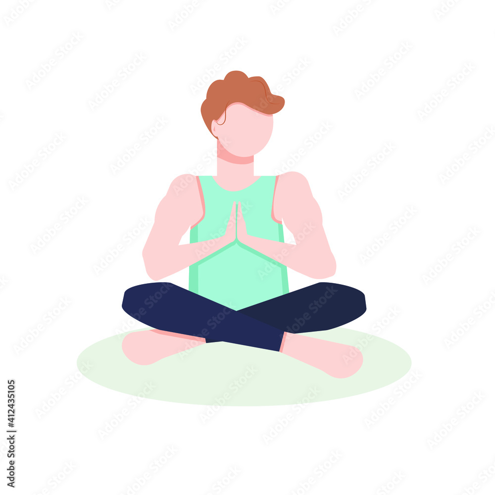 Young man practicing yoga and home meditation. Vector illustration, meditation concept, yoga health benefits of the body. mind and emotions, thought process. Young man practicing yoga and home meditation. Vector illustration, meditation concept, yoga health benefits of the body. mind and emotions, thought process.