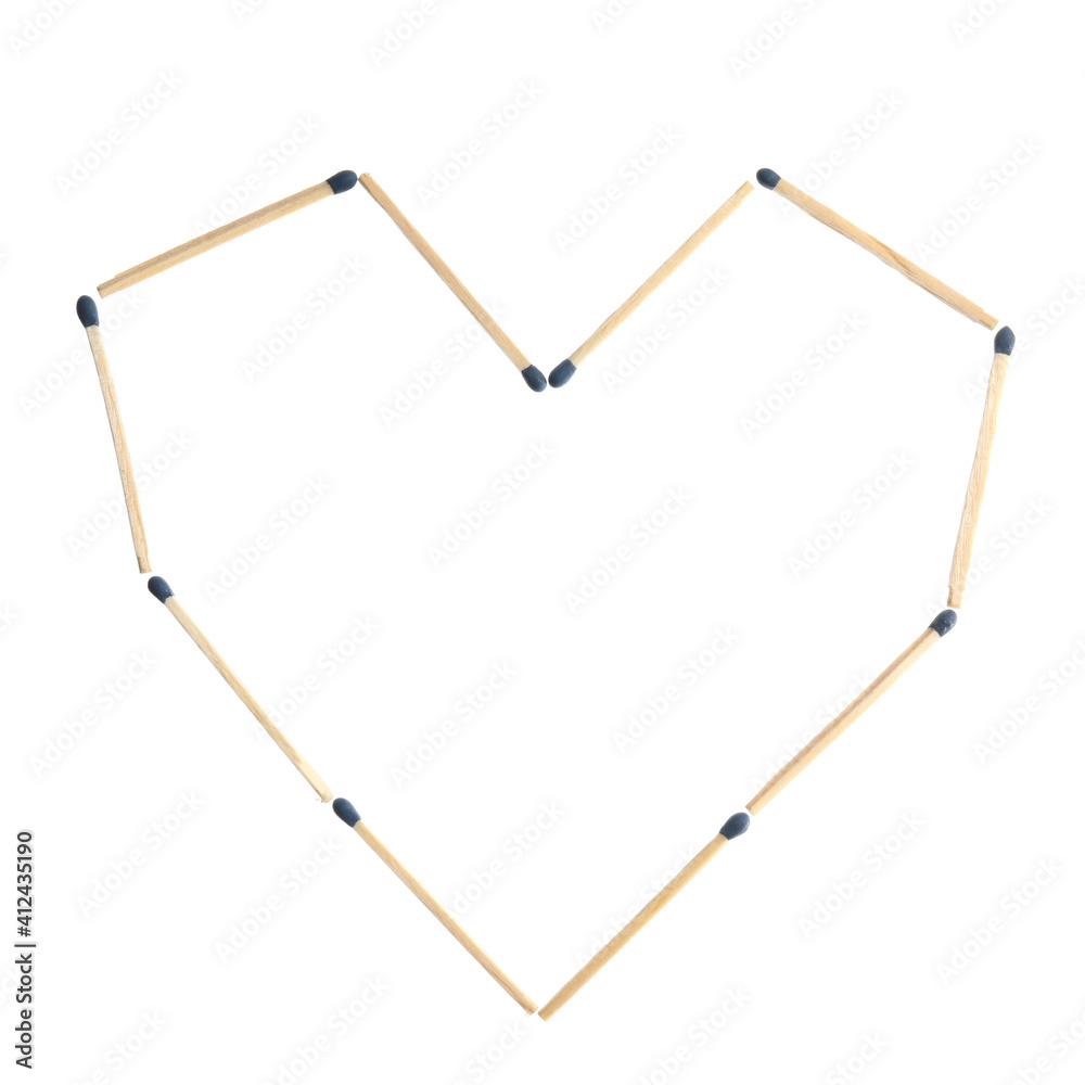 Heart made of matches on white background Heart made of matches on white background