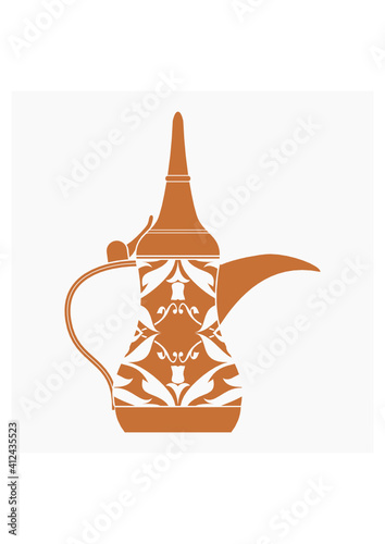 Editable Isolated Flat Monochrome Style Side View Patterned Traditional Arab Dallah Coffee Pot Vector Illustration for Cafe Related Design or Arab History and Tradition Culture