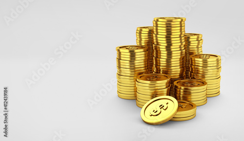 3d gold coins stack on white background financial banking and business concept