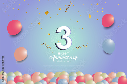 3th anniversary background with 3D number and balloons illustration photo