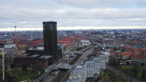 Drone Over The Railway And Skyscrapers Of Vesterbro photo