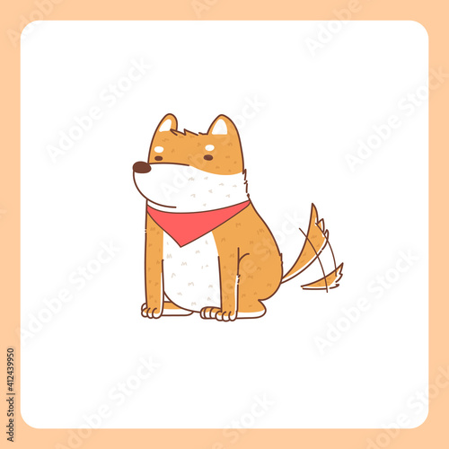 Sitting shiba dog do a tail wagging illustration.