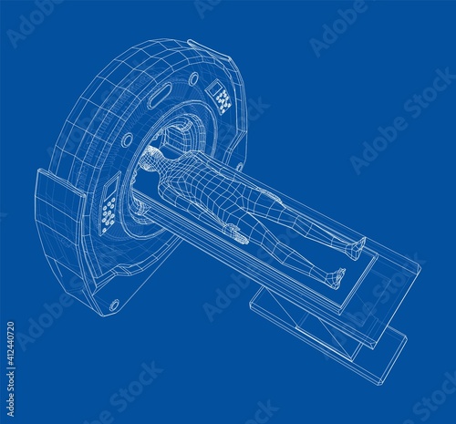 MRI machine scanning patient inside. Vector