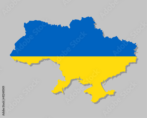 Highly detailed map of Ukraine with flag. Silhouette of European country map with Ukrainian flag inside vector illustration on light gray background