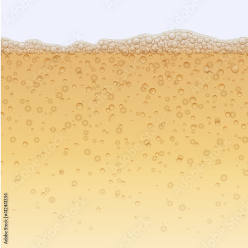 Champagne drink with bubbles background. Fizzy carbonated soda water drink, elegant sparkling repeating print. Poster, banner design element realistic vector illustration