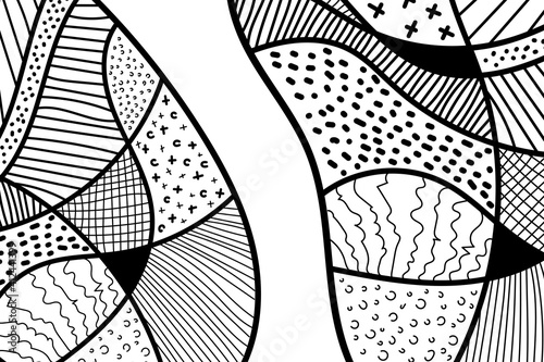 Abstract hand drawn illustration. Curve lines and dots.