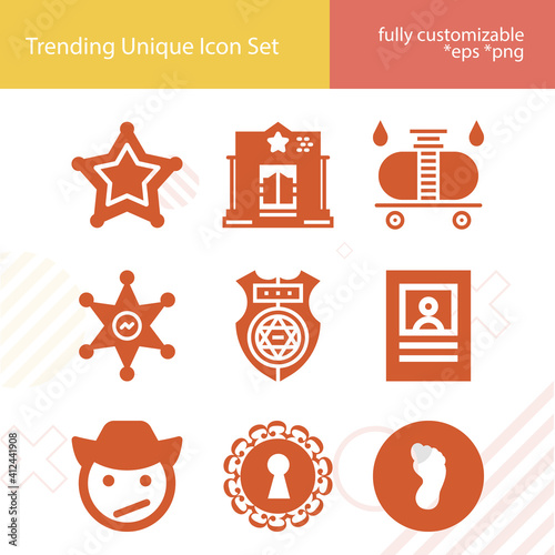 Simple set of cowboy related filled icons.