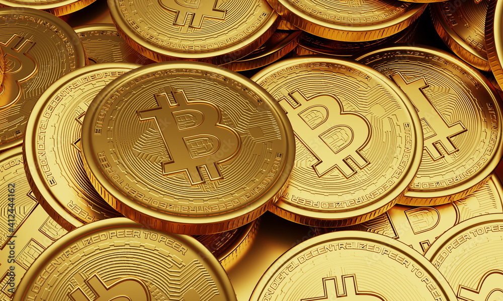 Golden coin with bitcoin symbol. Physical bit coin. Digital currency. Cryptocurrency concepts 3d illustration Golden coin with bitcoin symbol. Physical bit coin. Digital currency. Cryptocurrency concepts 3d illustration
