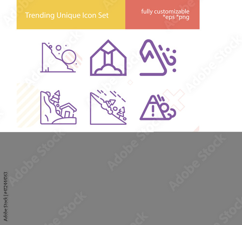 Simple set of avalanche related lineal icons.