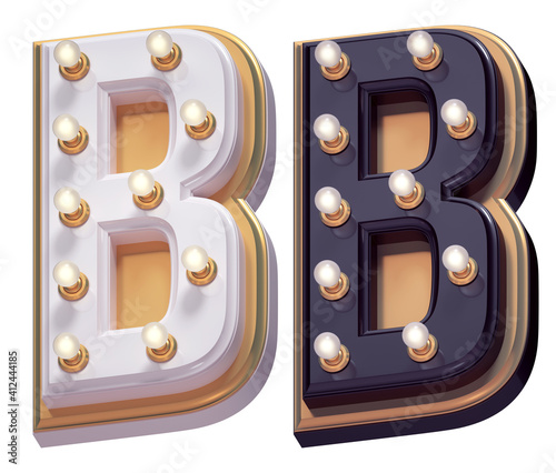 Gold luxury lamp light font. White and Black. Letter B.