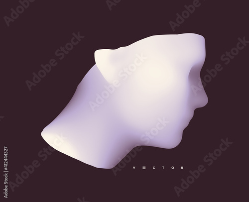 Mannequin's head in profile on a black background. Side view. Plaster face or sculpture. Futuristic technology concept. 3D vector illustration.