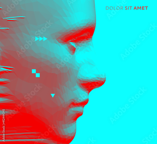 Low poly style human head. Artificial intelligence. Minimalistic design for business presentations, flyers or posters. 3d vector illustration.