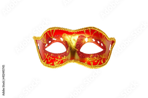 Red mask party or carnival Venetian isolated on white background 