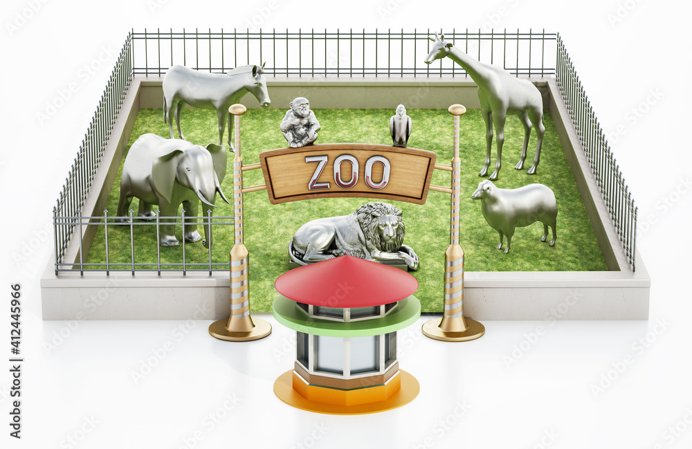 Generic 3D illustration of a city zoo. 3D illustration